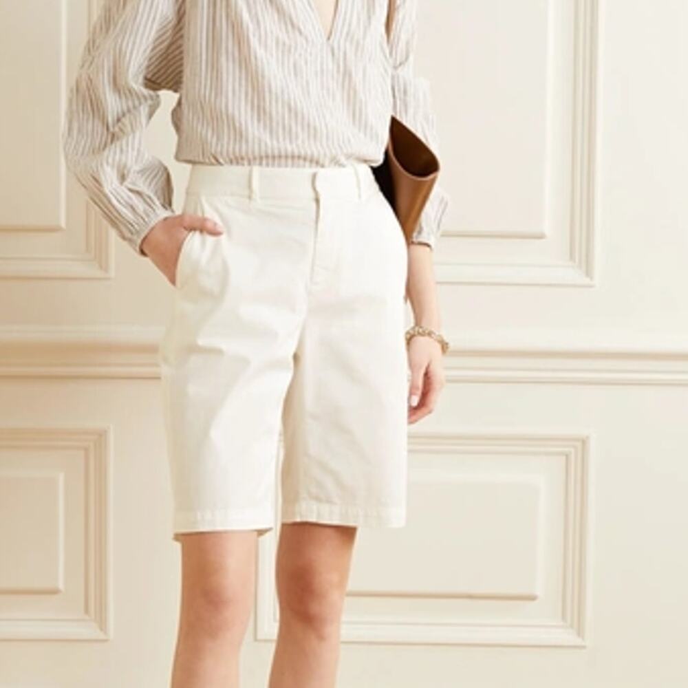 Nili Lotan Size 2 Granada Bermuda Shorts White Stretch Cotton Twill - Picture 2 of 9